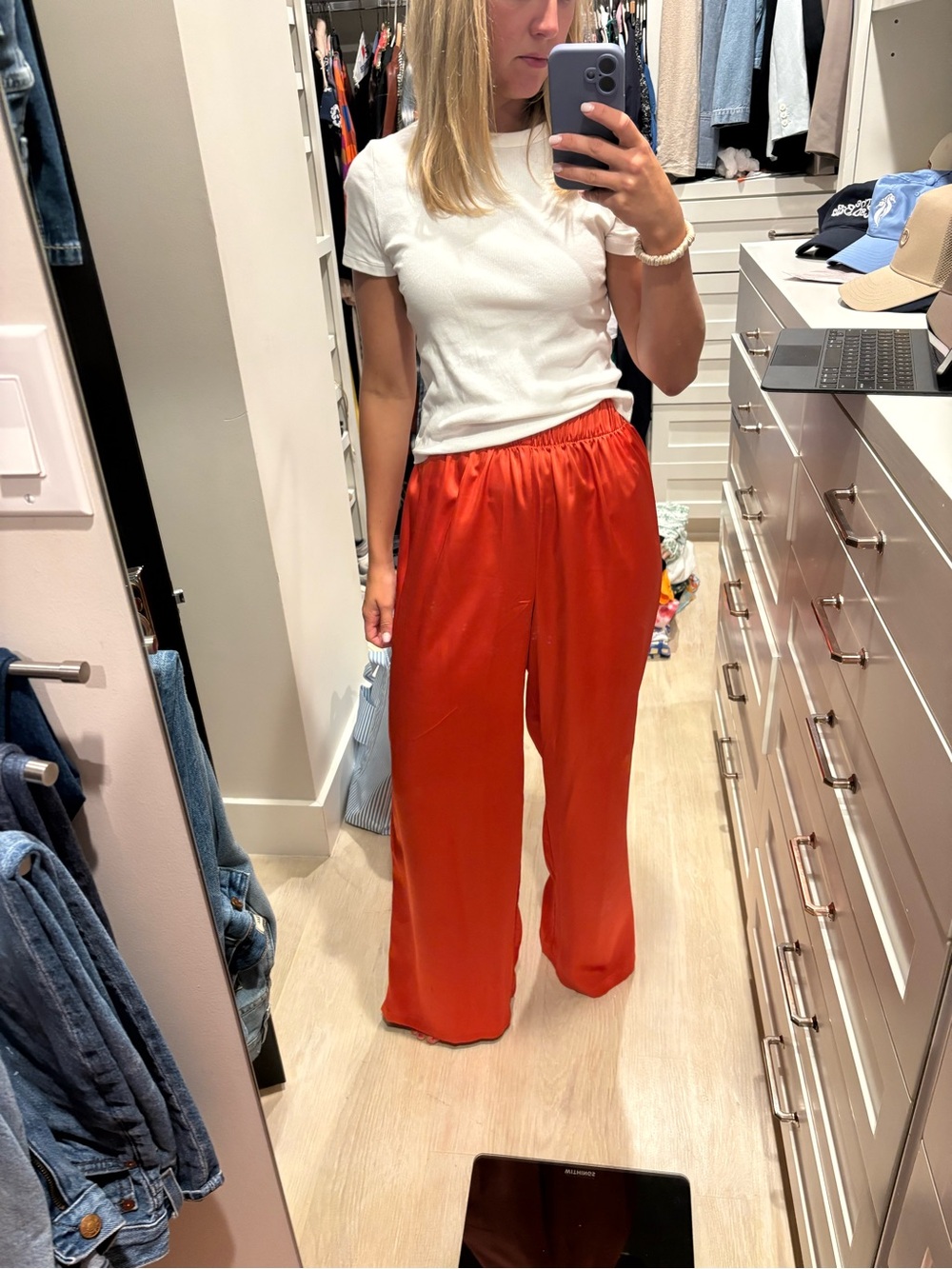Wide-Leg Satin Pants in Vibrant Orange